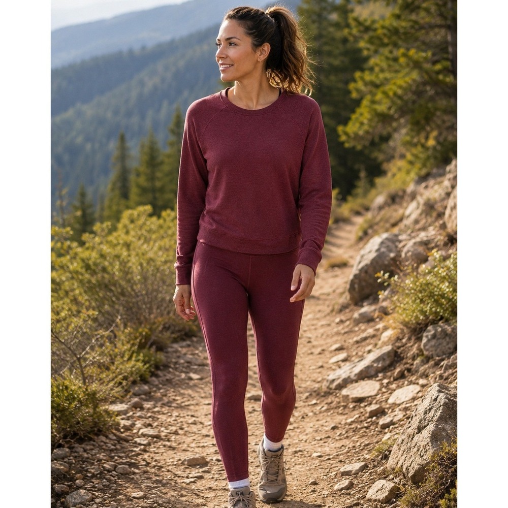 Athleta Womens Small Maroon Heather Raglan Sleeve Curved Hem Pullover Sweatshirt